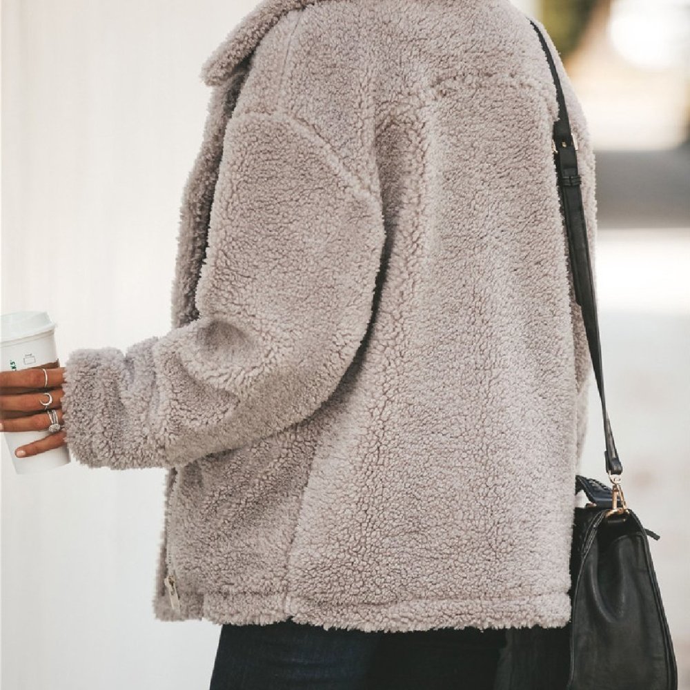 DONATED!! Taupe Teddy Coat with zippered - Picture 2 of 5